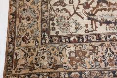 Authentic 1900s Tabriz Ivory Blue and Brown Handmade Wool Rug - 2445674