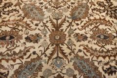 Authentic 1900s Tabriz Ivory Blue and Brown Handmade Wool Rug - 2445677