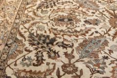 Authentic 1900s Tabriz Ivory Blue and Brown Handmade Wool Rug - 2445678