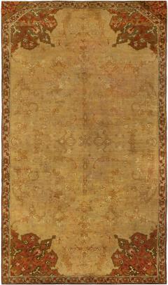 Authentic 1900s Turkish Oushak Beige Brown Handmade Wool Rug - 2451098
