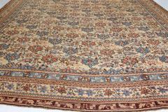 Authentic 1900s Turkish Oushak Botanic Blue Beige Pink Handmade Wool Carpet - 2450422