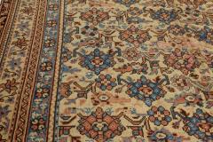 Authentic 1900s Turkish Oushak Botanic Blue Beige Pink Handmade Wool Carpet - 2450424