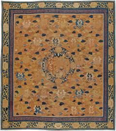 Authentic 19th Century Chinese Beige Brown Blue and White Handwoven Wool Rug - 2457444