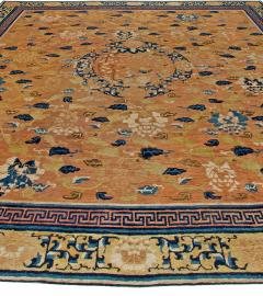 Authentic 19th Century Chinese Beige Brown Blue and White Handwoven Wool Rug - 2457445