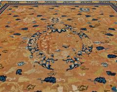 Authentic 19th Century Chinese Beige Brown Blue and White Handwoven Wool Rug - 2457446