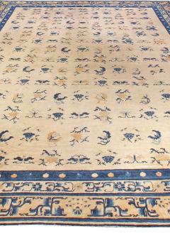 Authentic 19th Century Chinese Botanic Beige Blue Handmade Wool Carpet - 2460898