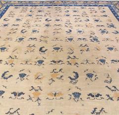 Authentic 19th Century Chinese Botanic Beige Blue Handmade Wool Carpet - 2460899