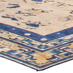 Authentic 19th Century Chinese Botanic Beige Blue Handmade Wool Carpet - 2460901