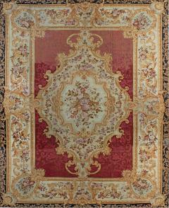 Authentic 19th Century Floral French Aubusson Beige Black Brown Gold Pink Rug - 2457383