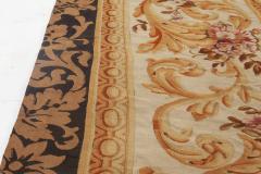 Authentic 19th Century Floral French Aubusson Beige Black Brown Gold Pink Rug - 2457384