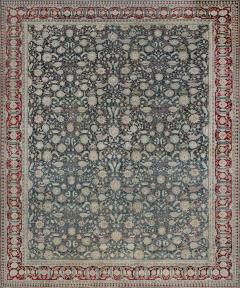 Authentic 19th Century Indian Agra Floral Green Red Handmade Wool Carpet - 2461319