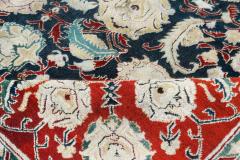 Authentic 19th Century Indian Agra Floral Green Red Handmade Wool Carpet - 2461323