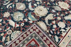 Authentic 19th Century Indian Agra Floral Green Red Handmade Wool Carpet - 2461324