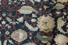 Authentic 19th Century Indian Agra Floral Green Red Handmade Wool Carpet - 2461327