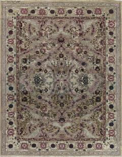 Authentic 19th Century Indian Amritsar Floral Design Pink Blue Green Wool Rug - 2461248