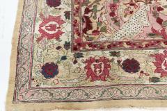 Authentic 19th Century Indian Amritsar Floral Design Pink Blue Green Wool Rug - 2461252