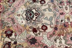 Authentic 19th Century Indian Amritsar Floral Design Pink Blue Green Wool Rug - 2461254