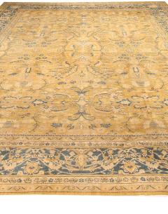 Authentic 19th Century Indian Yellow Beige Botanic Handmade Wool Rug - 2461500