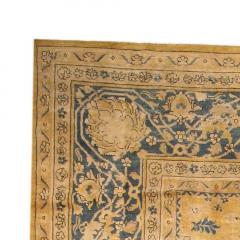 Authentic 19th Century Indian Yellow Beige Botanic Handmade Wool Rug - 2461502