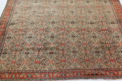 Authentic 19th Century Persian Senneh Botanic Blue Red Beige Handmade Wool Rug - 2461992