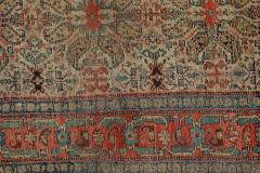 Authentic 19th Century Persian Senneh Botanic Blue Red Beige Handmade Wool Rug - 2461994