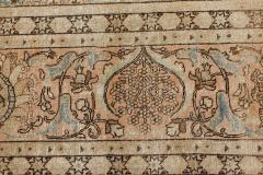 Authentic 19th Century Persian Tabriz Beige Blue Brown Wool Carpet - 2462056
