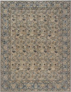 Authentic 19th Century Persian Tabriz Beige Blue Handmade Wool Carpet - 2465126