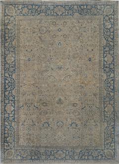Authentic 19th Century Persian Tabriz Beige Brown Blue Handmade Wool Carpet - 2465003