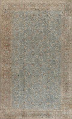 Authentic 19th Century Persian Tabriz Botanic Orange Grey Blue Handmade Carpet - 2465233