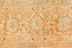 Authentic 19th Century Persian Tabriz Botanic Orange Grey Blue Handmade Carpet - 2465235