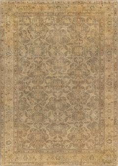 Authentic 19th Century Persian Tabriz Green Brown Botanic Carpet - 2461742