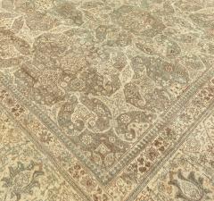 Authentic 19th Century Persian Tabriz Green Brown Botanic Carpet - 2461744