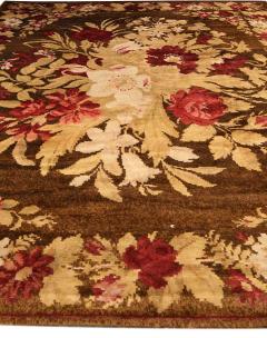 Authentic 19th Century Ukrainian Floral Brown Handwoven Wool Rug - 2464684