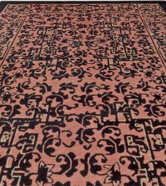 Authentic Early 20th Century Chinese Black and PalePink Wool Rug - 2451433