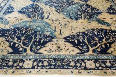 Authentic Early 20th Century Indian Lahore Blue Yellow Handmade Wool Carpet - 2452867