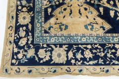 Authentic Early 20th Century Indian Lahore Blue Yellow Handmade Wool Carpet - 2452868