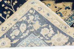 Authentic Early 20th Century Indian Lahore Blue Yellow Handmade Wool Carpet - 2452869