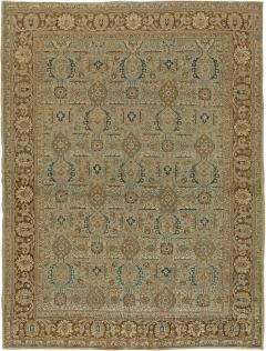 Authentic Early 20th Century Persian Tabriz Beige Brown Green Handmade Wool Rug - 2453534