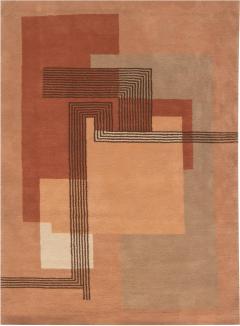 Authentic French Art Deco Orange Handmade Wool Rug - 2456267