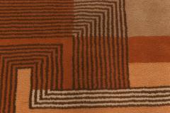 Authentic French Art Deco Orange Handmade Wool Rug - 2456270