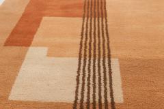 Authentic French Art Deco Orange Handmade Wool Rug - 2456271