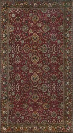 Authentic Indian Agra Bold Red Handmade Wool Carpet - 2461233