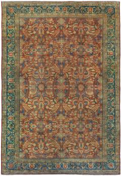 Authentic Indian Red Blue Botanic Handmade Wool Rug - 2453114
