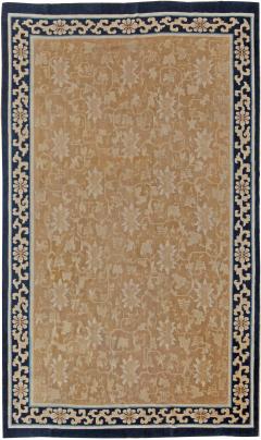 Authentic Mid 19th Century Chinese Beige and Dark Blue Handwoven Wool Rug - 2457374