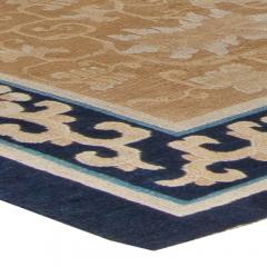 Authentic Mid 19th Century Chinese Beige and Dark Blue Handwoven Wool Rug - 2457377