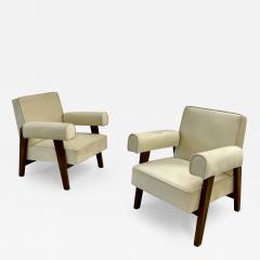 Authentic Pair of Pierre Jeanneret Upholstered Bridge Chairs Mid Century Modern - 2922232