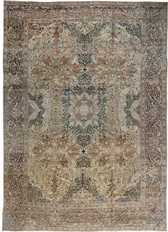 Authentic Persian Tabriz Beige Black Brown Handwoven Wool Rug - 2453400