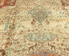 Authentic Persian Tabriz Beige Blue Red Handwoven Wool Carpet - 2443780