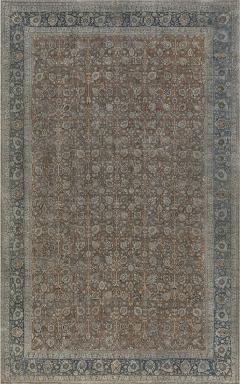 Authentic Persian Tabriz Brown Blue Handmade Wool Carpet - 2446286