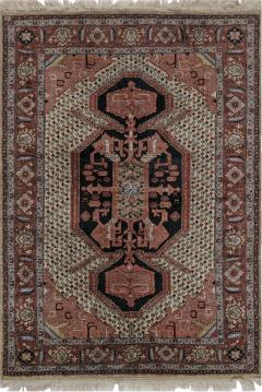 Authentic Persian Tabriz Handmade Silk Rug in Beige Blue and Red - 2442810